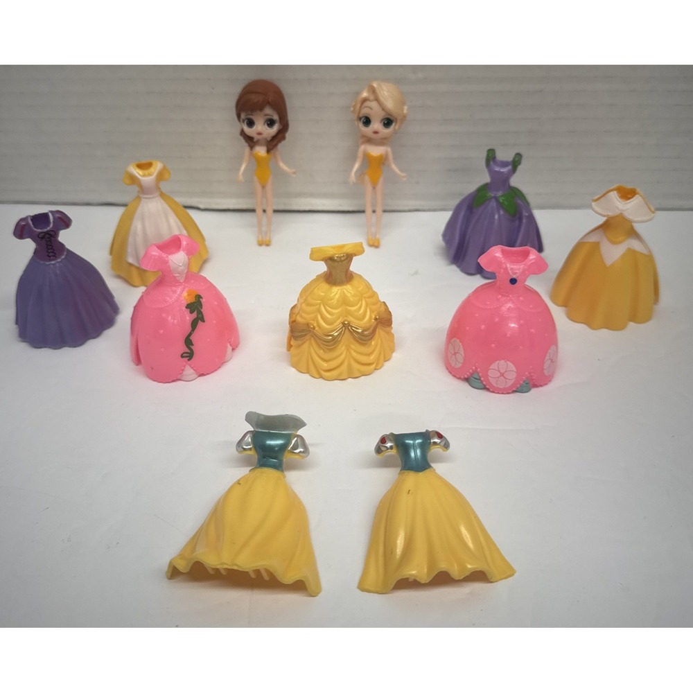 Q Posket Disney 2 Princess Dolls with Clip On Dresses Magic Clip Big eyes